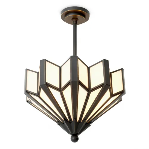 Luxus Pendelleuchte mit rundem Blumenmuster und schwarzem Bronze-Rahmen – Art Deco Deckenleuchte von Luxury Group International