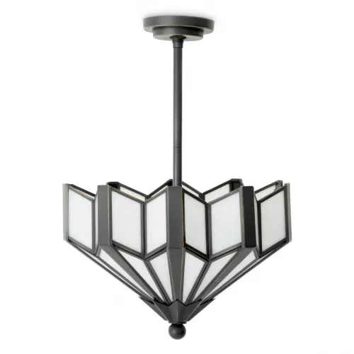 Luxus Pendelleuchte mit rundem Blumenmuster und schwarzem Bronze-Rahmen – Art Deco Deckenleuchte von Luxury Group International