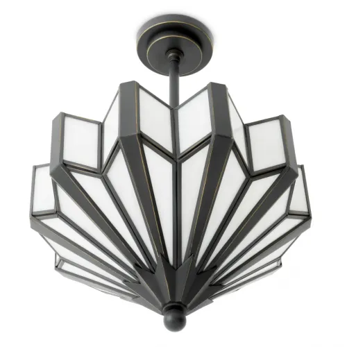 Luxus Pendelleuchte mit rundem Blumenmuster und schwarzem Bronze-Rahmen – Art Deco Deckenleuchte von Luxury Group International