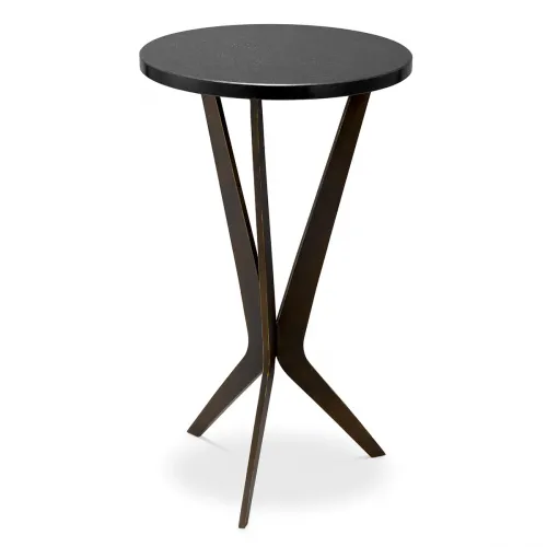 Luxury Black/Bronze Granite Round Side Table by Luxury Group International