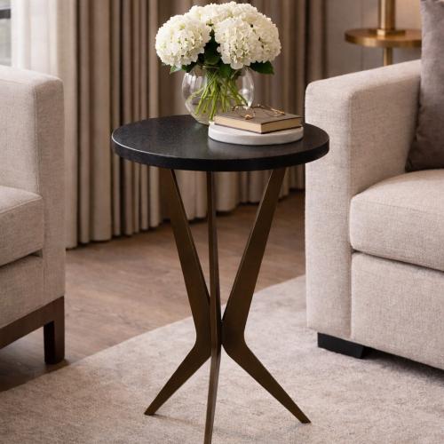 Luxury Black/Bronze Granite Round Side Table by Luxury Group International