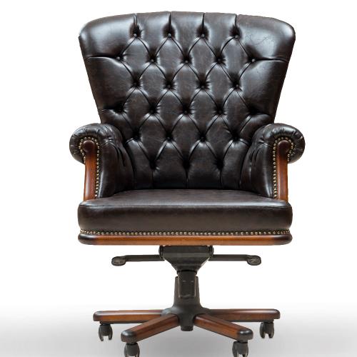 Silla Ejecutiva de Oficina de Cuero Barroco Chesterfield Negra de Lujo - Mobiliario de Oficina Vista frontal por Luxury Group International