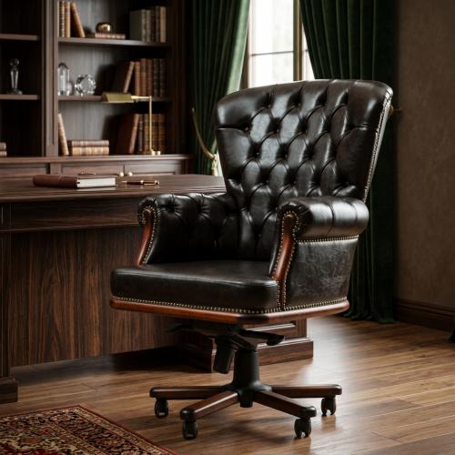 Silla Ejecutiva de Oficina de Cuero Barroco Chesterfield Negra de Lujo - Mobiliario de Oficina Vista lifestyle por Luxury Group International