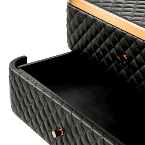 Luxury Black Faux Leather Diamond Quilted Nightstand with Brass Frame by Luxury Group International