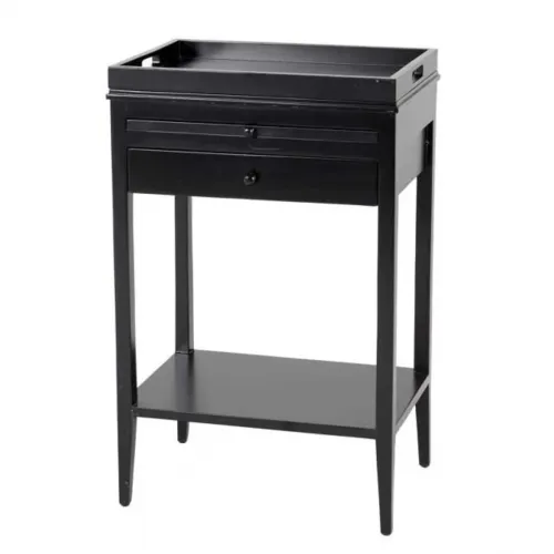 Luxury Black finish Rectangular Double Decker wooden Side Table with drawer by Luxury Group International