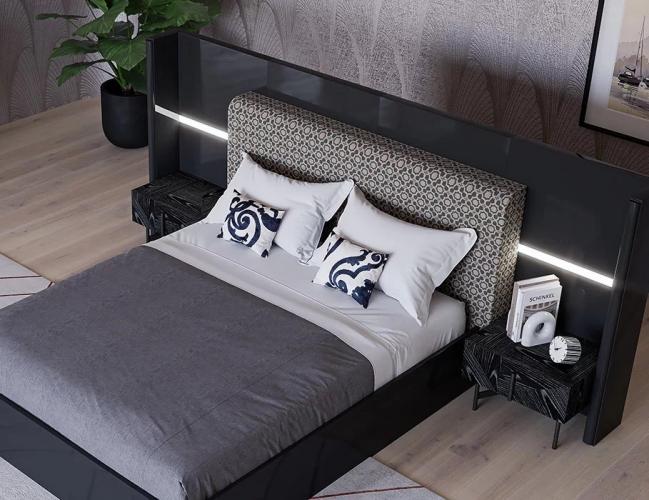 Luxury Black Geometric Wood Nightstand with Elevated Metal Base for Modern Interiors by Luxury Group International