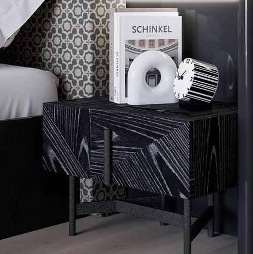 Luxury Black Geometric Wood Nightstand with Elevated Metal Base for Modern Interiors by Luxury Group International