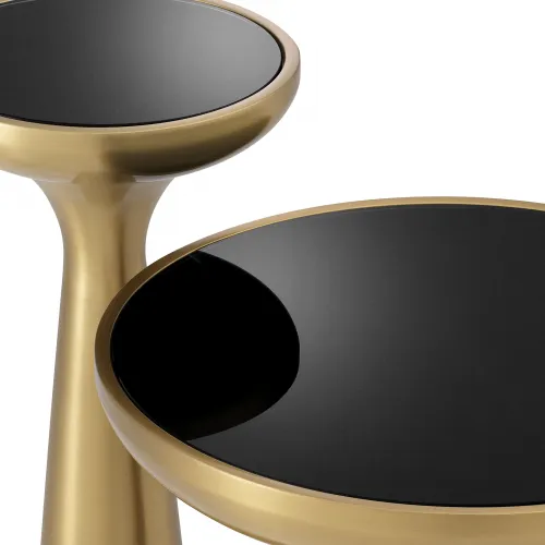 Luxury Black Glass top Brass Round Pedestal Side Table by Luxury Group International
