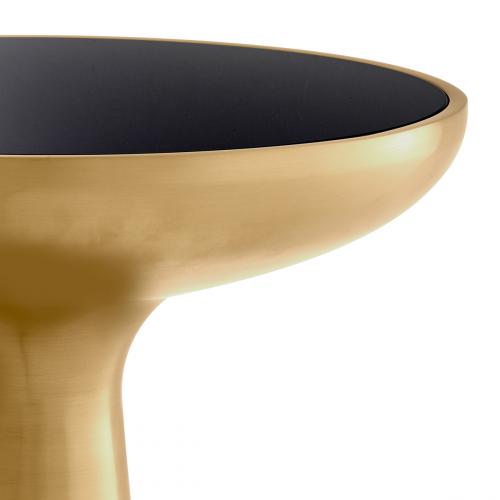 Luxury Black Glass top Brass Round Pedestal Side Table by Luxury Group International