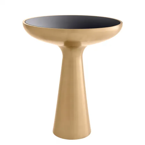 Luxury Black Glass top Brass Round Pedestal Side Table by Luxury Group International