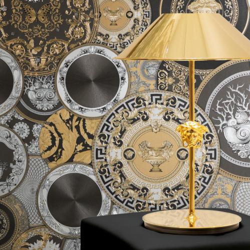 Versace Black/Gold Baroque Non-Woven artistic round ornaments Wallpaper by Luxury Group International