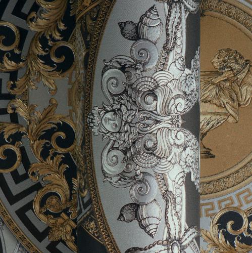 Versace Black/Gold Baroque Non-Woven artistic round ornaments Wallpaper by Luxury Group International