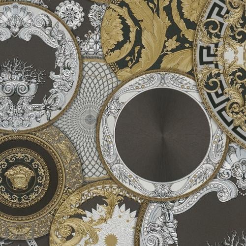 Luxury Black Gold Baroque Non-Woven Designer Versace Wallpaper with Artistic Round Ornaments by Luxury Group International
