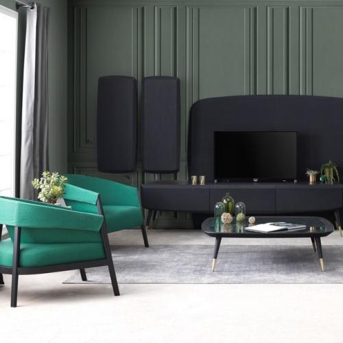 Table Basse de Luxe Noire et Verte avec Accents en Laiton Antique et Plateau en Marbre par Luxury Group International