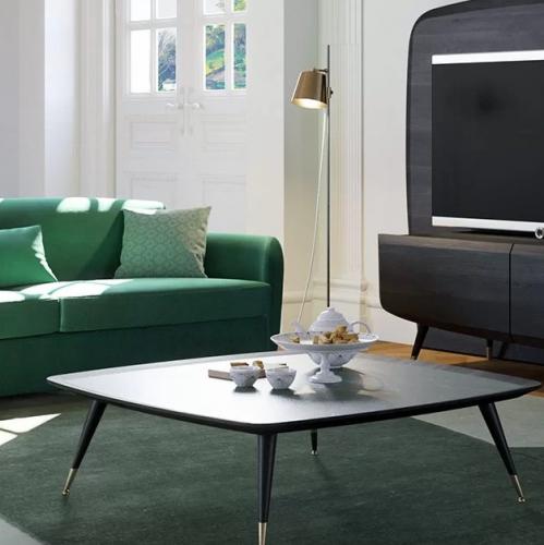 Table Basse de Luxe Noire et Verte avec Accents en Laiton Antique et Plateau en Marbre par Luxury Group International