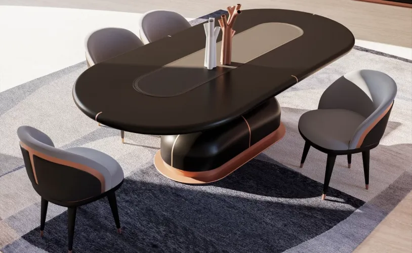 Luxury Black Grey Upholstered Modern Dining Chair with Copper Finish Design by Luxury Group International