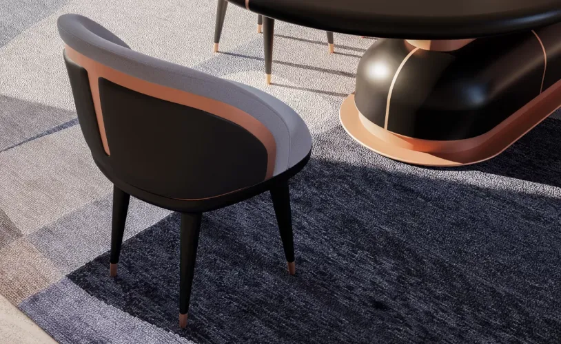 Luxury Black Grey Upholstered Modern Dining Chair with Copper Finish Design by Luxury Group International