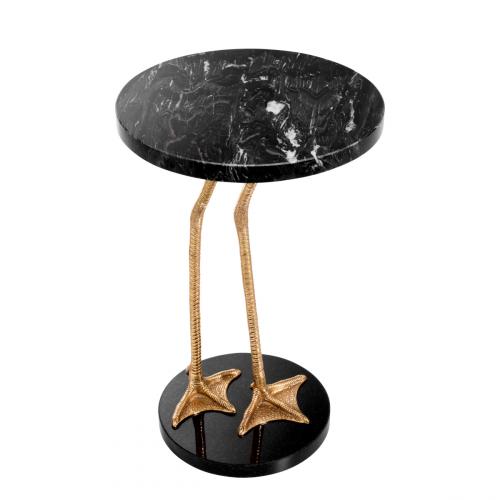 Luxury Black Marble Round Top Side Table with Polished Brass Flamingo Leg on Granite by Luxury Group International