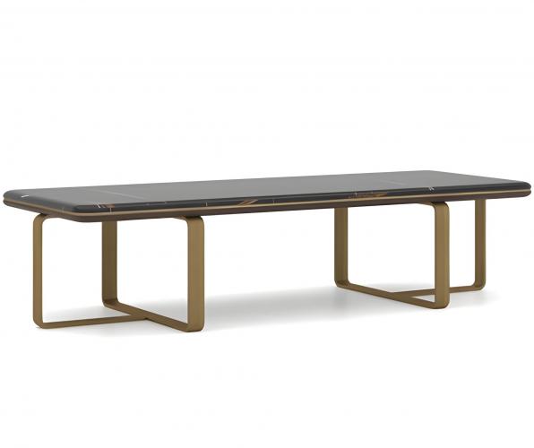 Luxury Black Marble Top Rectangular Coffee Table with Brass Finish Legs for Elegant Living Rooms by Luxury Group International