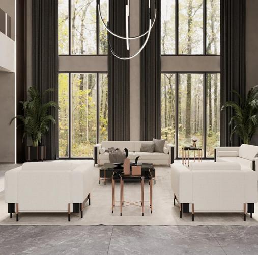 Luxus Beistelltisch mit quadratischer schwarzer Marmorplatte und Beinen mit Kupferfinish von Luxury Group International