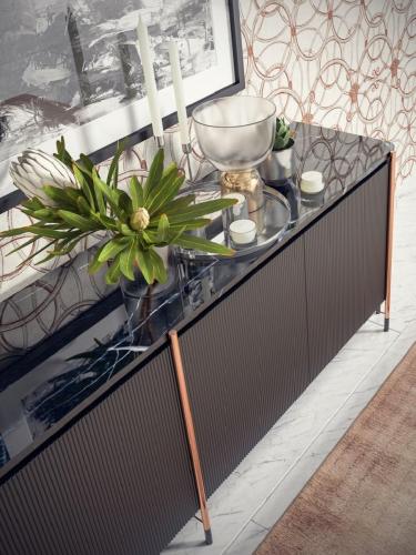 Buffet de Luxe Noir/Noir Mat/Cuivre avec Plateau en Marbre Armoire en Bois Massif 240cm par Luxury Group International