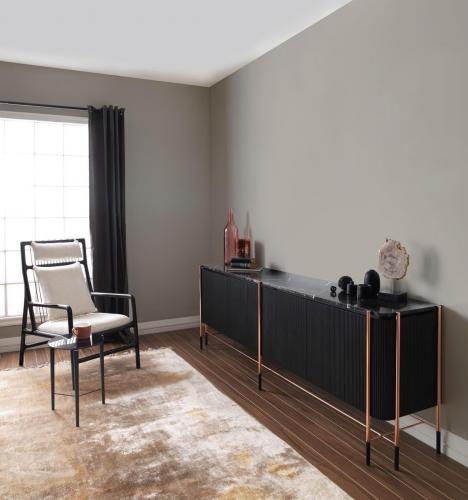 Buffet de Luxe Noir/Noir Mat/Cuivre avec Plateau en Marbre Armoire en Bois Massif 240cm par Luxury Group International