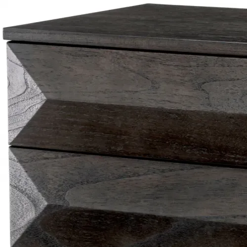 Luxury black Mocha oak veneer Nightstand brushed brass finish legs by Luxury Group International