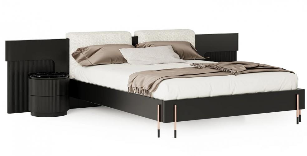 Luxury Black Modern Bedroom Set with Upholstered Headboard & Integrated Nightstands – Luxury Bed by Luxury Group International