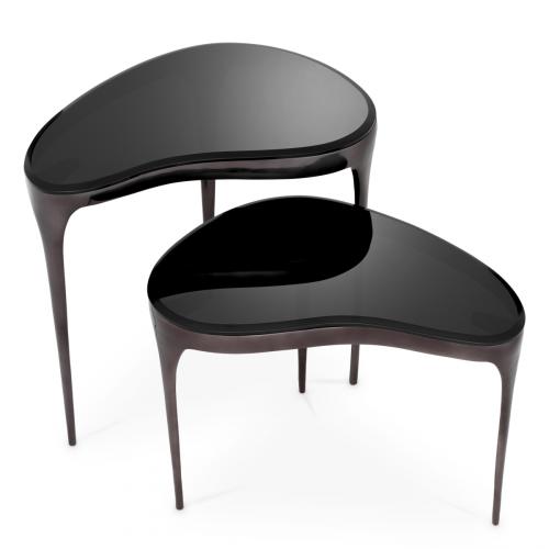 Luxury Black Nickel Finish Nesting Side Table Set Of 2 with Glass Top by Luxury Group International