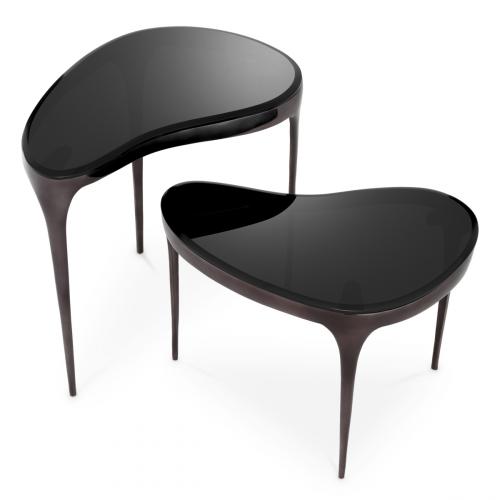 Luxury Black Nickel Finish Nesting Side Table Set Of 2 with Glass Top by Luxury Group International