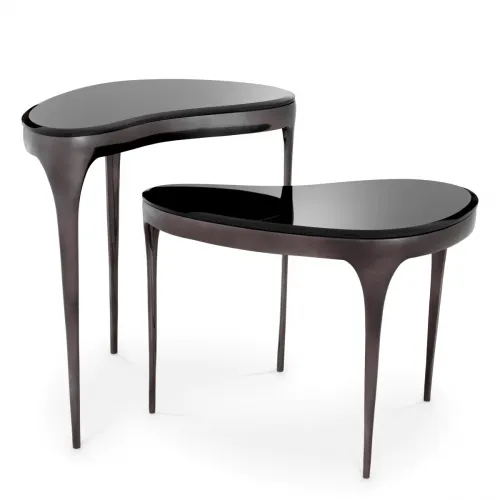 Luxury Black Nickel Finish Nesting Side Table Set Of 2 with Glass Top by Luxury Group International
