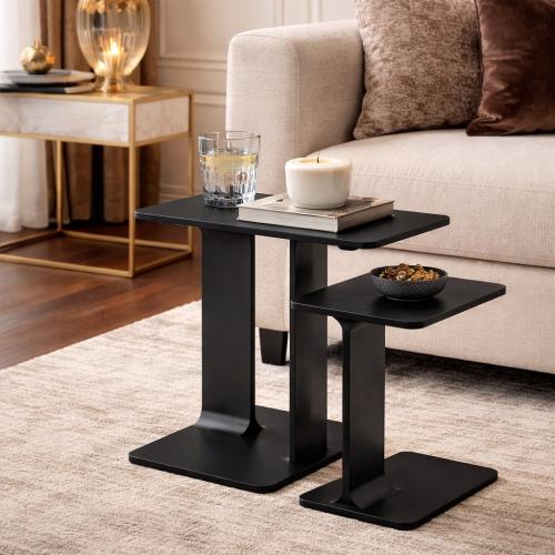 Luxury Black Rectangular Gunmetal Nesting side Table set of 2 by Luxury Group International