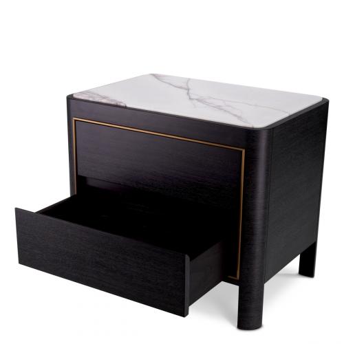Luxury Black Rectangular Veneer Nightstand with white Marble Top by Luxury Group International