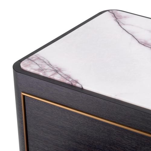 Luxury Black Rectangular Veneer Nightstand with white Marble Top by Luxury Group International