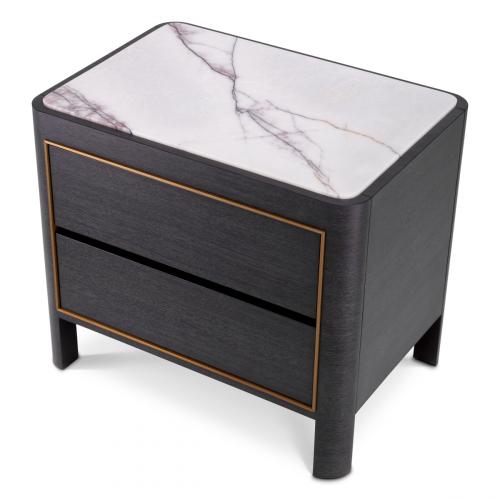 Luxury Black Rectangular Veneer Nightstand with white Marble Top by Luxury Group International