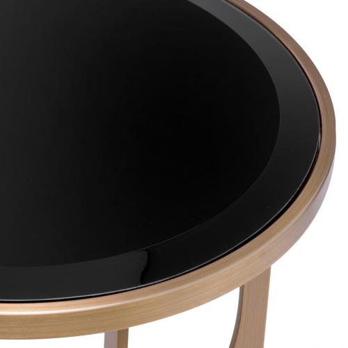 Luxury Black Round Glass Top Side Table Brushed Brass Finish by Luxury Group International