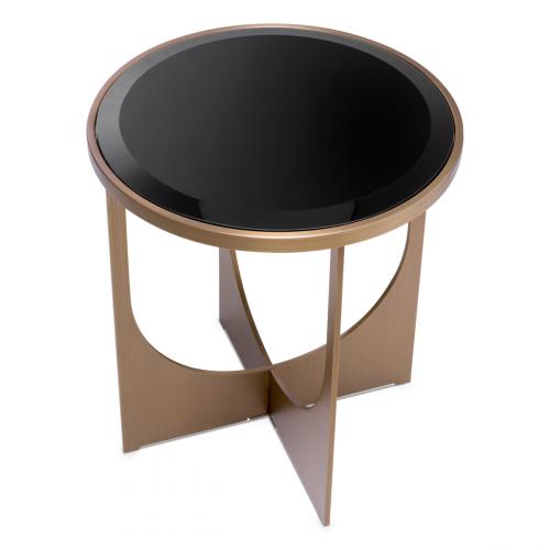 Luxury Black Round Glass Top Side Table Brushed Brass Finish by Luxury Group International