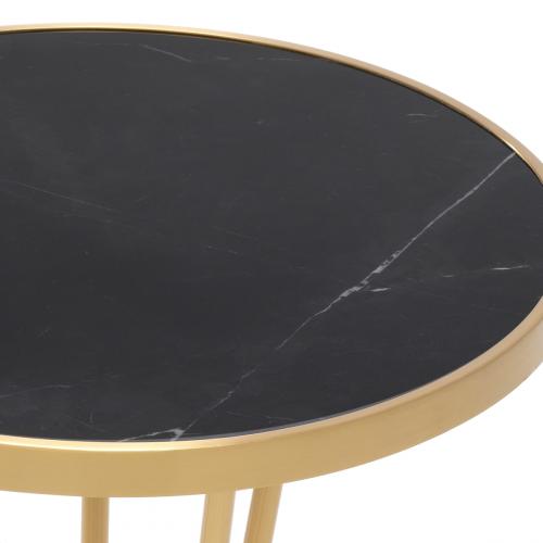 Luxury Black Round Honed Marble Top Side Table with Brushed Brass Base by Luxury Group International