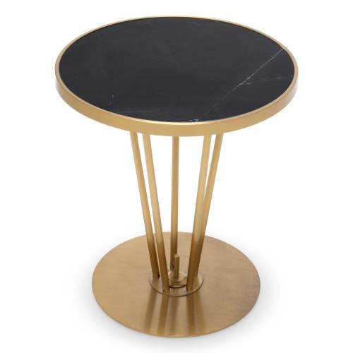 Luxury Black Round Honed Marble Top Side Table with Brushed Brass Base by Luxury Group International