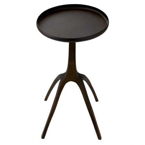 Luxury Black Round Top Raised Edge Bronze Finish Side Table with Sculptural Branch Base by Luxury Group International