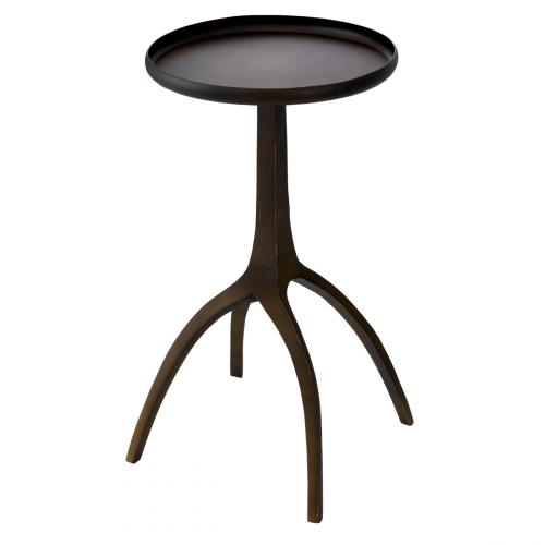 Luxury Black Round Top Raised Edge Bronze Finish Side Table with Sculptural Branch Base by Luxury Group International