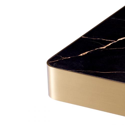 Luxury Black Square Brushed Brass Finish Art Deco Side Table with Ceramic Marble Top by Luxury Group International