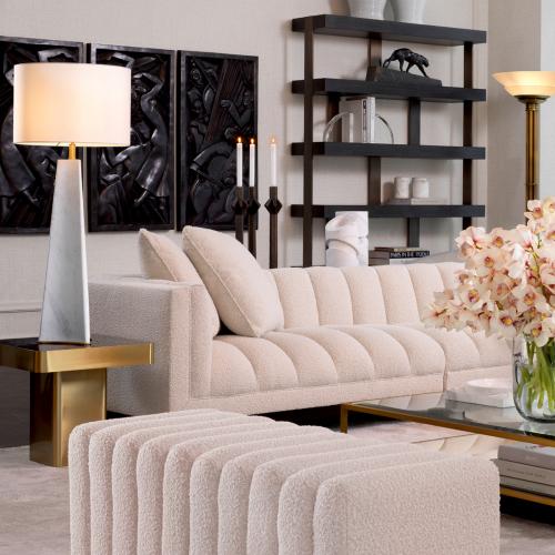 Luxury Black Square Brushed Brass Finish Art Deco Side Table with Ceramic Marble Top by Luxury Group International