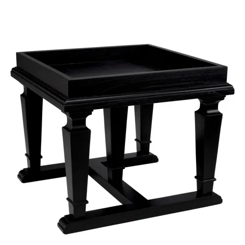 Luxury Black Veneer Rectangular Wooden Bedside Table by Luxury Group International