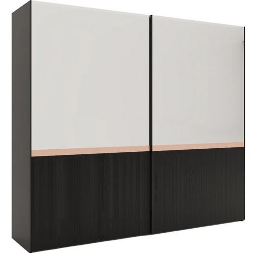 Armario de Dormitorio Negro de Lujo con Acabado Negro Mate, Espejo y Elegantes Detalles en Cobre por Luxury Group International