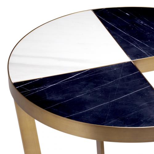 Luxury Black & White 3-Quarter Design Marble Top Side Table with Brushed Brass Finish by Luxury Group International