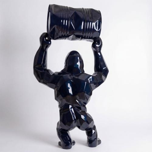 Luxury Blue Metallic Geometric Gorilla Sculpture - Modern Sculpture Back View by Luxury Group International
