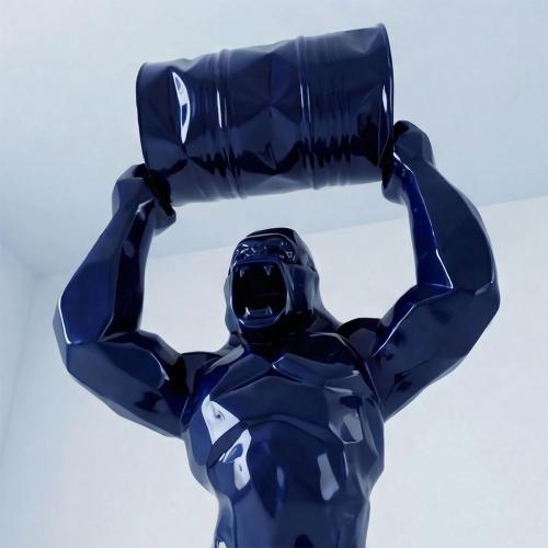 Luxury Blue Metallic Geometric Gorilla Sculpture - Modern Sculpture Detail View by Luxury Group International