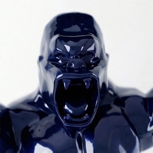 Luxury Blue Metallic Geometric Gorilla Sculpture - Modern Sculpture Detail View by Luxury Group International