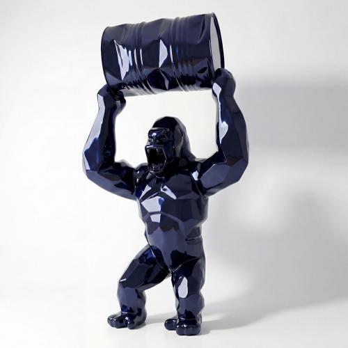 Luxury Blue Metallic Geometric Gorilla Sculpture - Modern Sculpture Side View by Luxury Group International